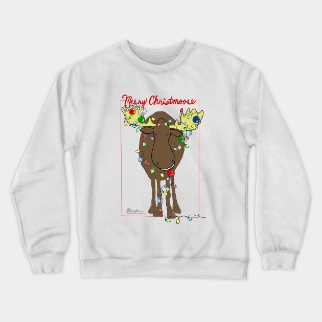 Merry Christmas Moose Art Crewneck Sweatshirt by CunninghamWatercolors